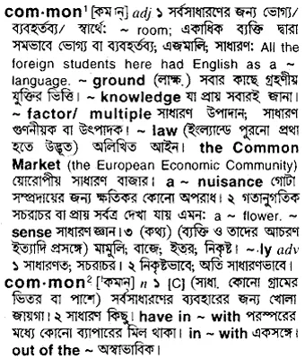 common Meaning in Bangla Academy Dictionary