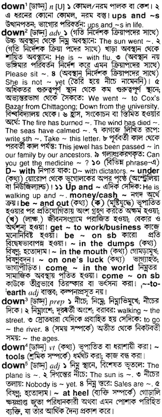 down Meaning in Bangla Academy Dictionary